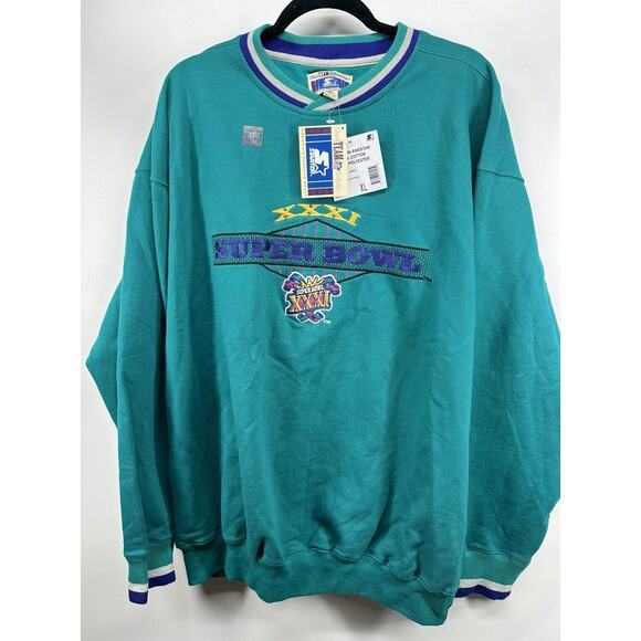 STARTER Other - VTG Starter NFL Super Bowl Hood 31 XXXI Jacket Sz XL '96 Packers vs Patriots New